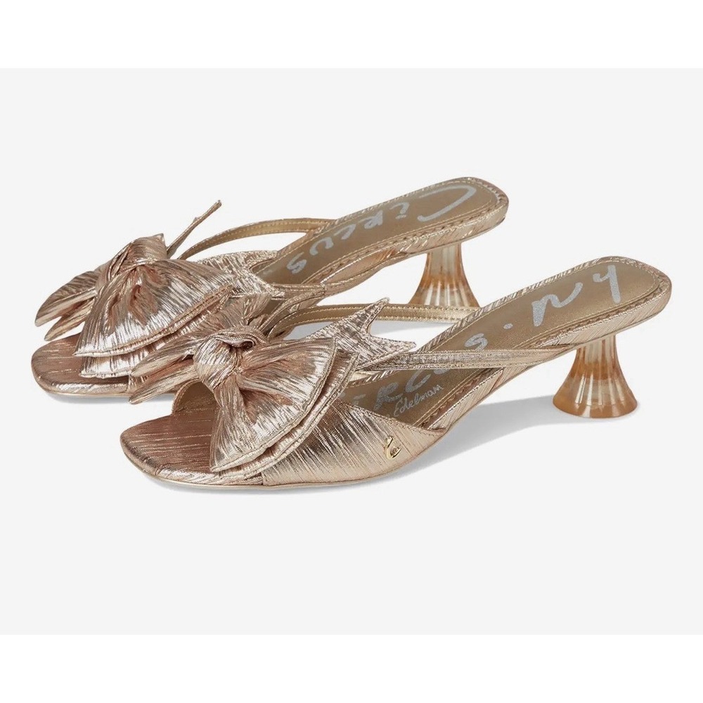 Circus‎ NY by Sam Edelman Natalina Metallic Gold Bow Kitten Heel Slide Sandals 8